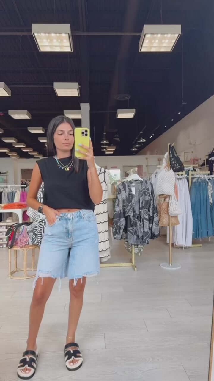 Shirred Mock Neck Tank - Black – Alicia DiMichele Boutique