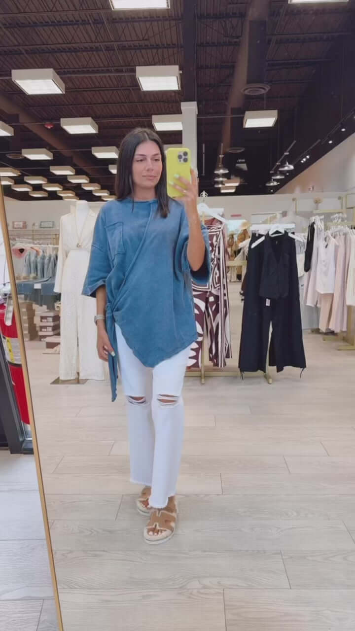 Navy Wrap Mineral Washed Top – Alicia DiMichele Boutique