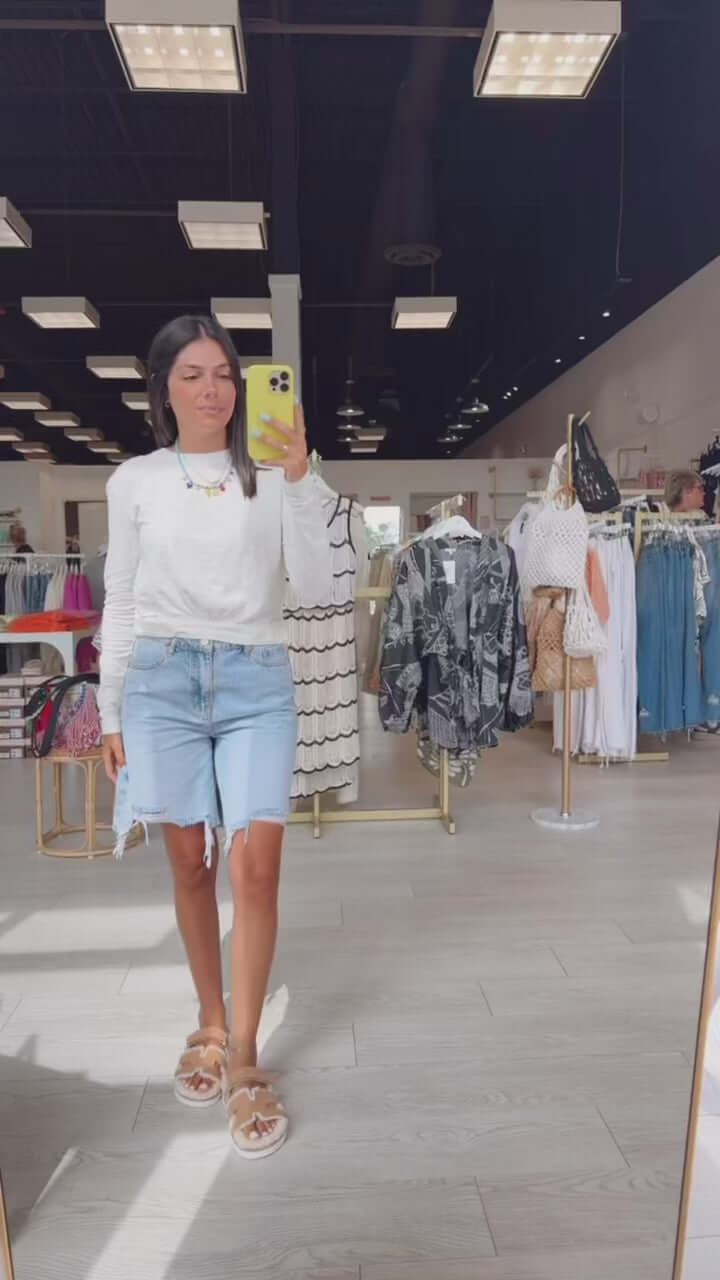 Long Sleeve Bubble Hem Top – Pearl – Alicia DiMichele Boutique