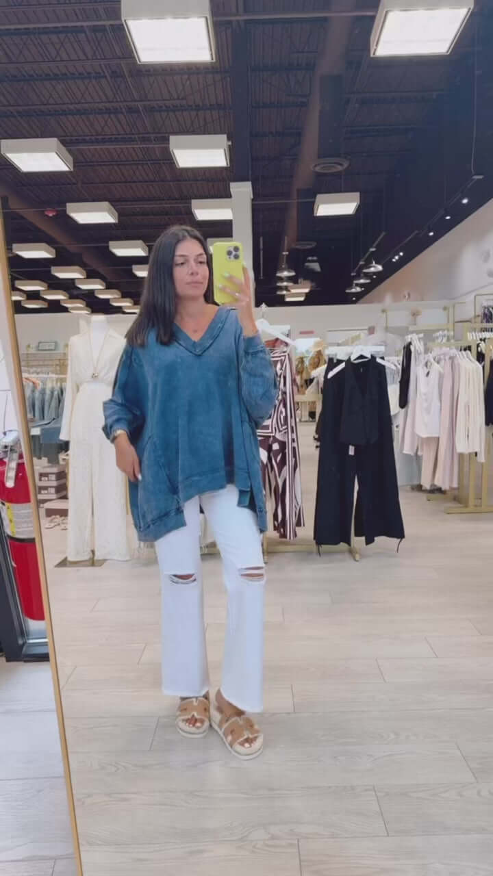 Effortless Mineral Washed Pullover - Navy – Alicia DiMichele Boutique