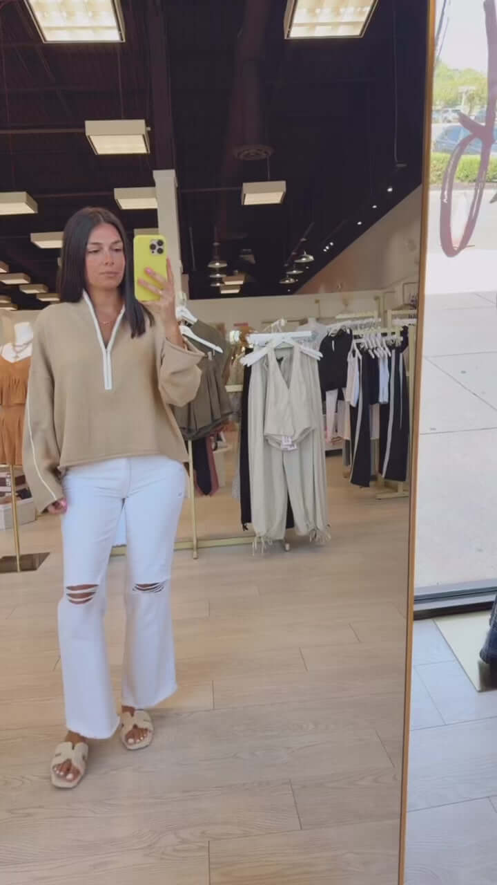 Textured Knit Half-Zip Sweater – Sand – Alicia DiMichele Boutique