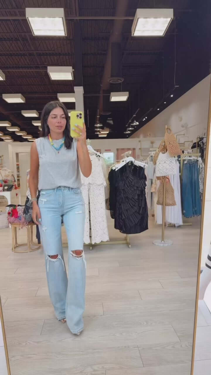 Crewneck Bubble Hem Tank - Heather Grey – Alicia DiMichele Boutique