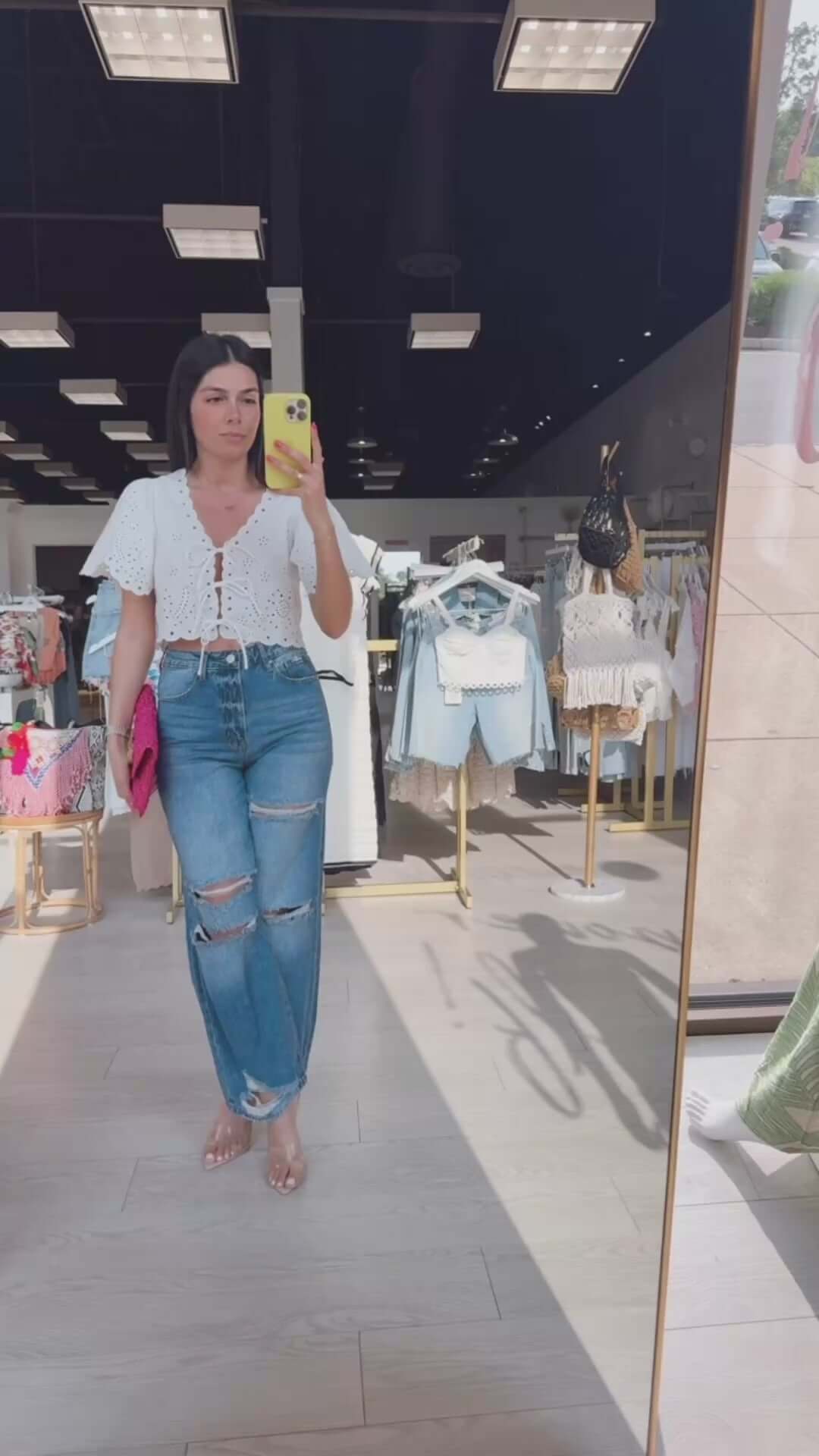 Destructed High-Rise Straight Jeans – Alicia DiMichele Boutique