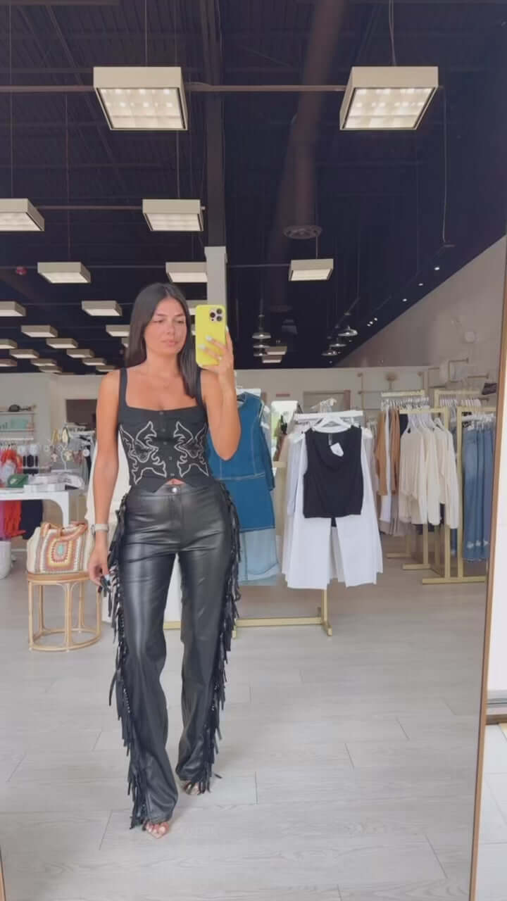 Faux Leather Fringe Pants – Alicia DiMichele Boutique