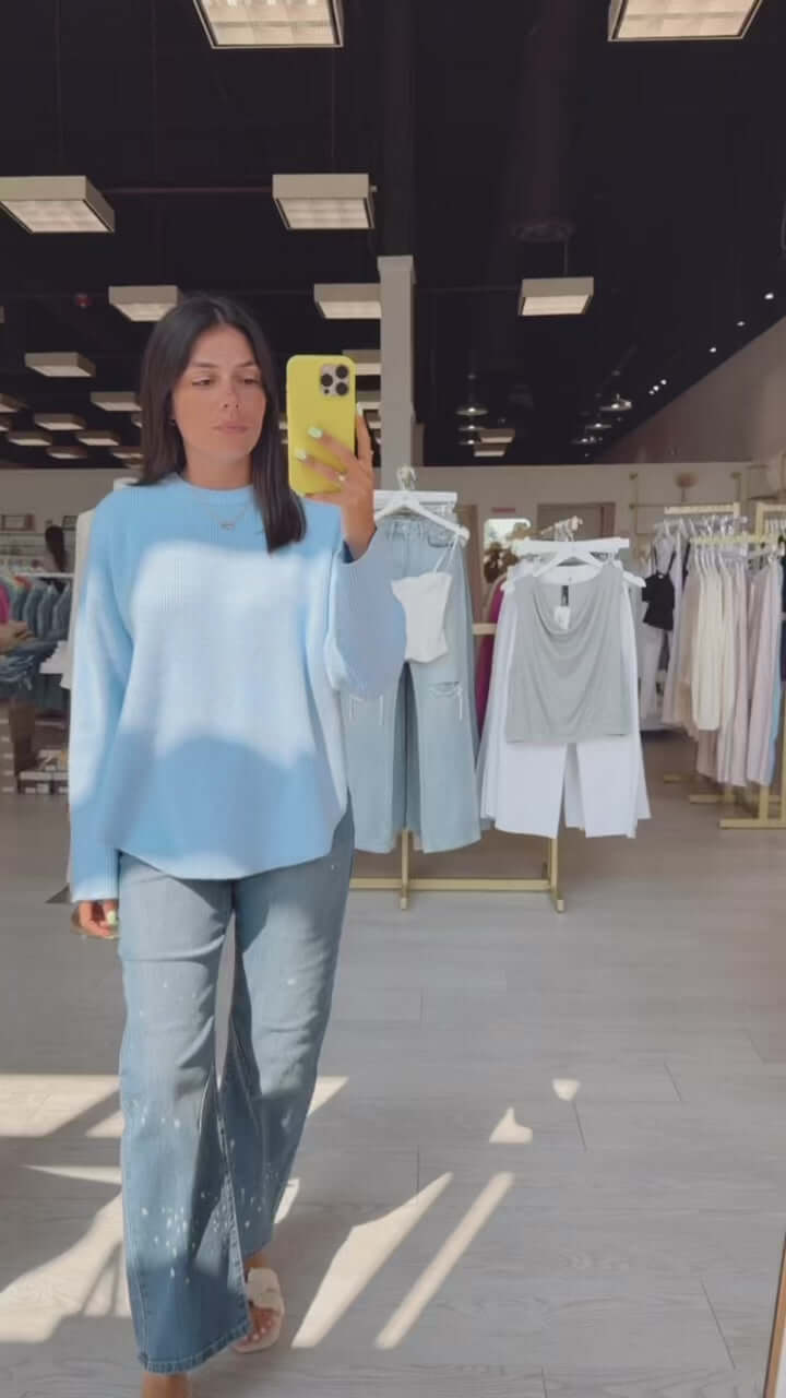 Baby Blue Chill Split Knit Sweater – Alicia DiMichele Boutique