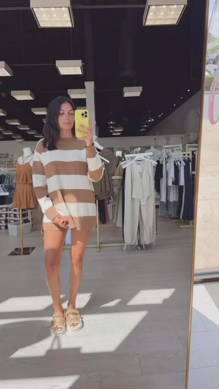 Striped Knit Sweater and Shorts Set - Tan – Alicia DiMichele Boutique