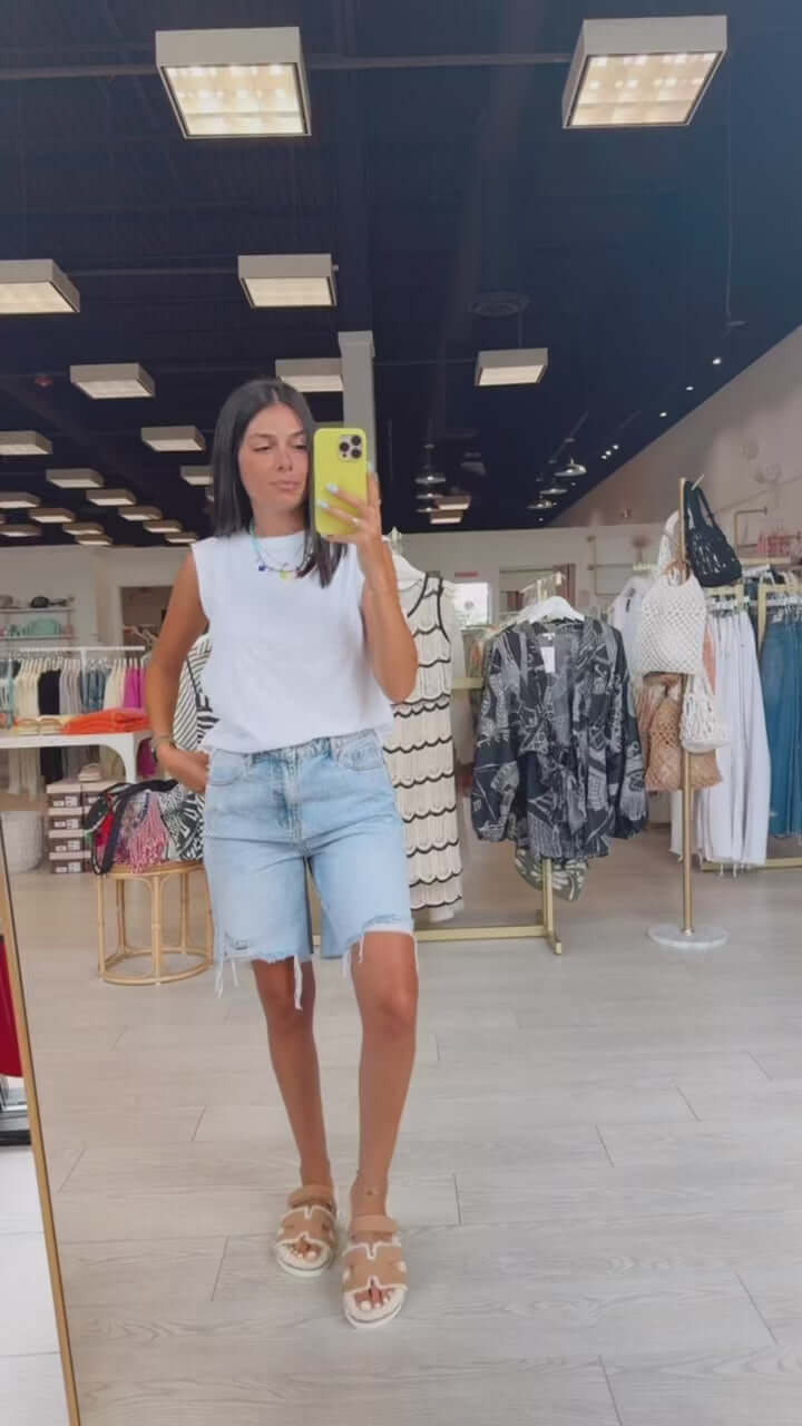 Shirred Mock Neck Tank - White – Alicia DiMichele Boutique