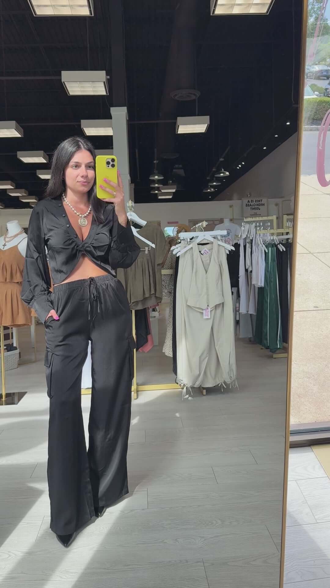 Satin V-Neck Cropped Blouse – Alicia DiMichele Boutique