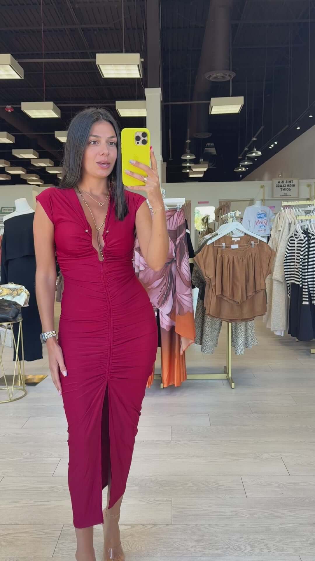 Cherry Ruched Midi Dress – Alicia DiMichele Boutique