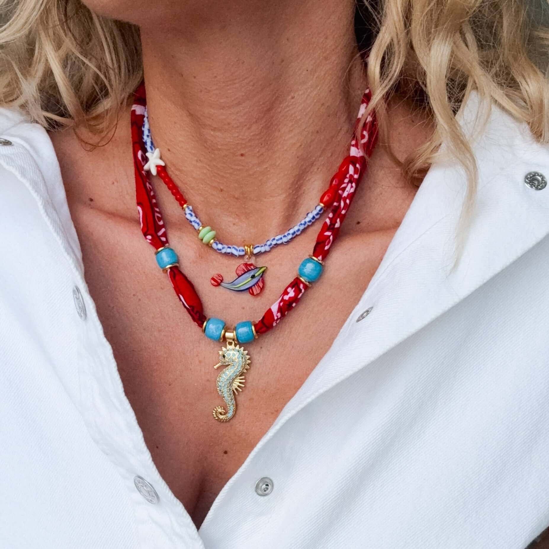 Seahorse Red Bandana Necklace – Alicia DiMichele Boutique