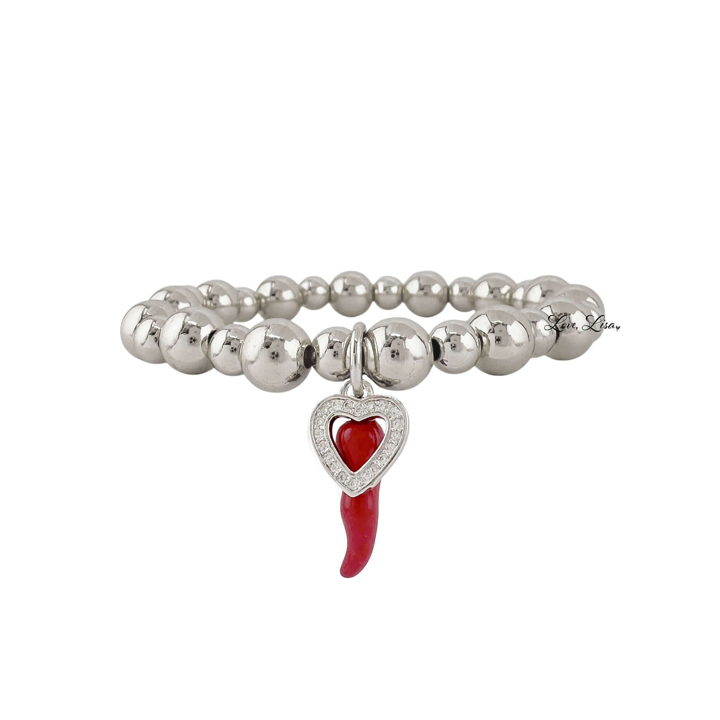Exclusive Valentine's Charm Horn Silver Heart Bracelet - Red – Alicia DiMichele Boutique