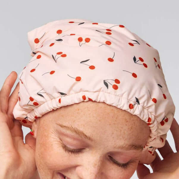 Kitsch Satin-Lined Flexi Shower Cap - Cherry Print – Alicia DiMichele Boutique