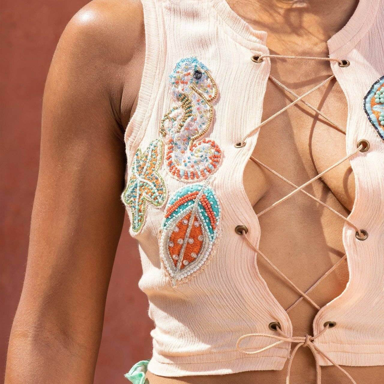 Sea Spell Beaded Lace-Up Top – Alicia DiMichele Boutique