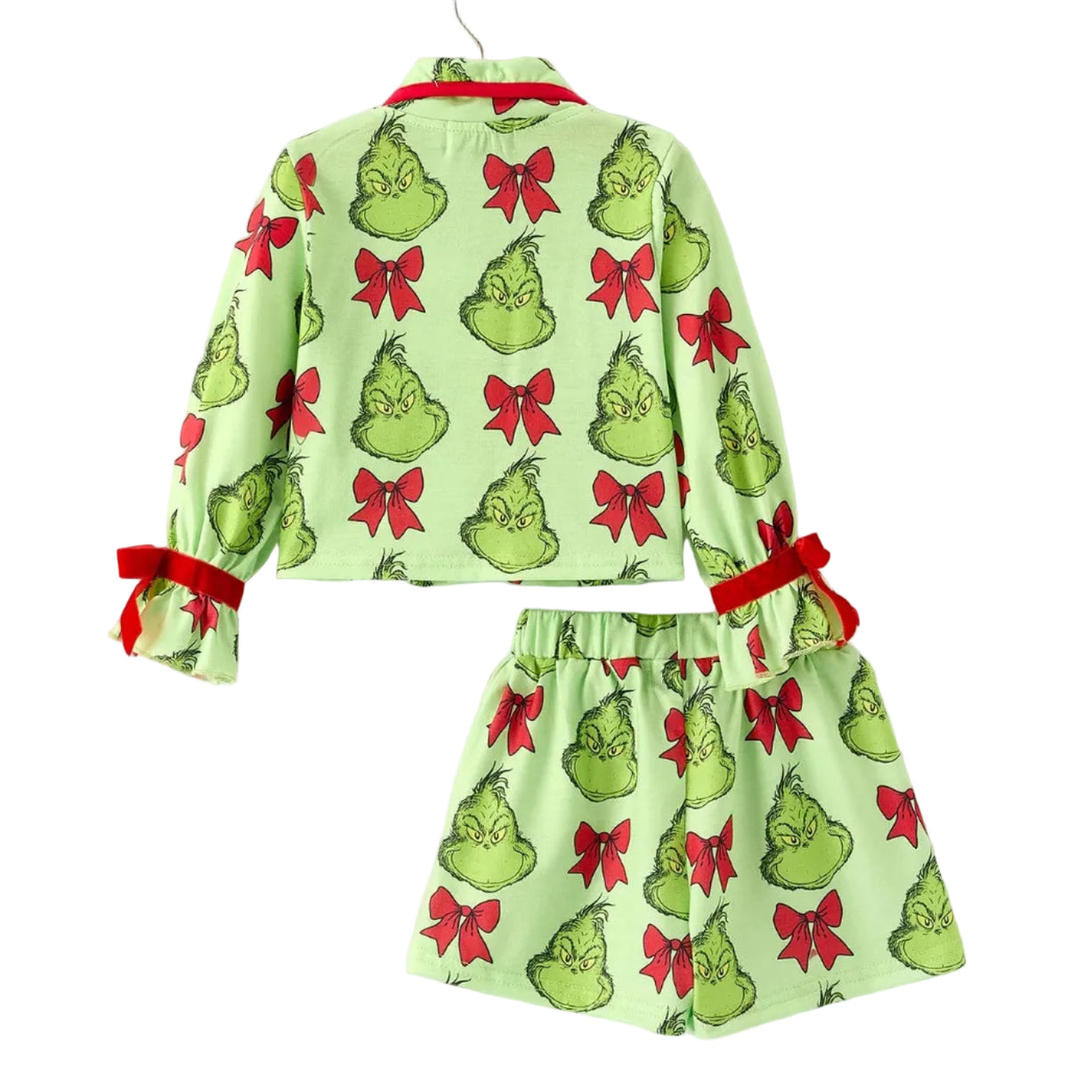 Green Holiday Character Bow Pajama Set
