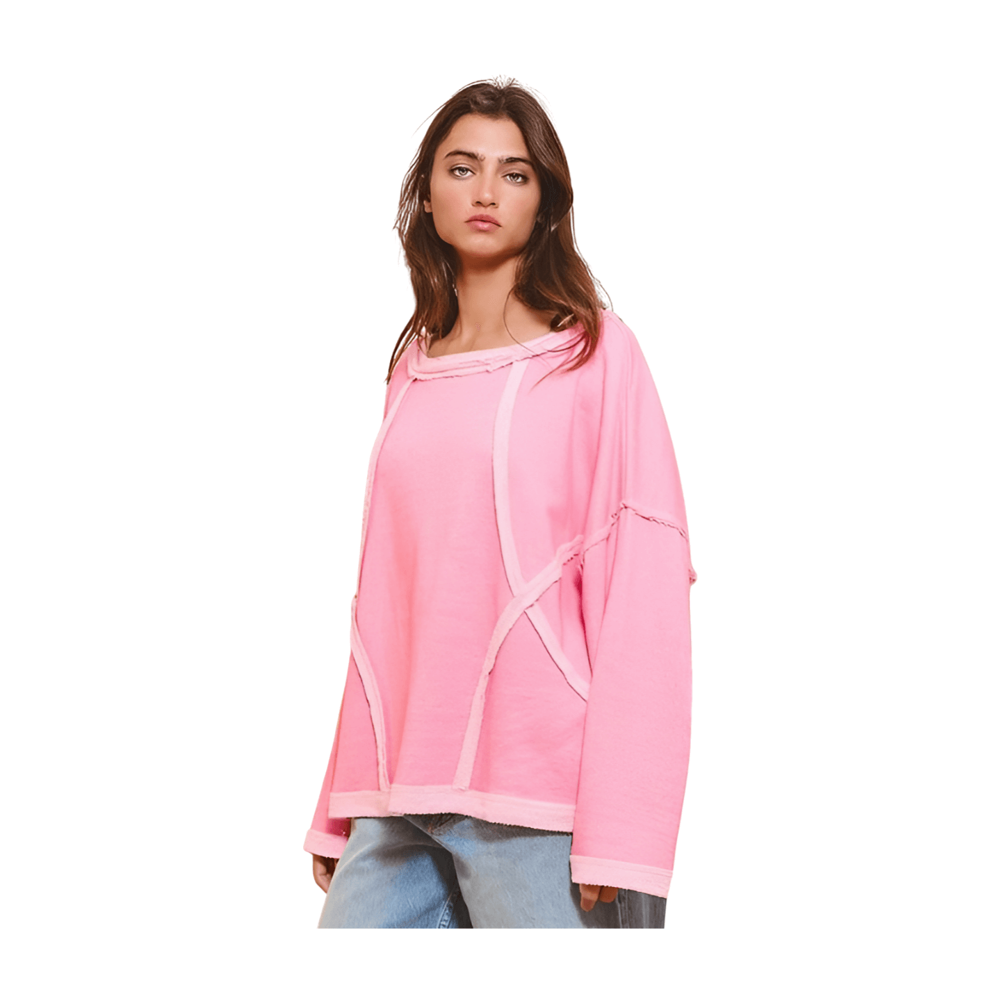 Oversized Stitched Sweatshirt - Pink