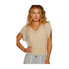 Ribbed V Neck Solid Basic Top - Latte