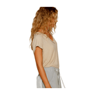 Ribbed V Neck Solid Basic Top - Latte