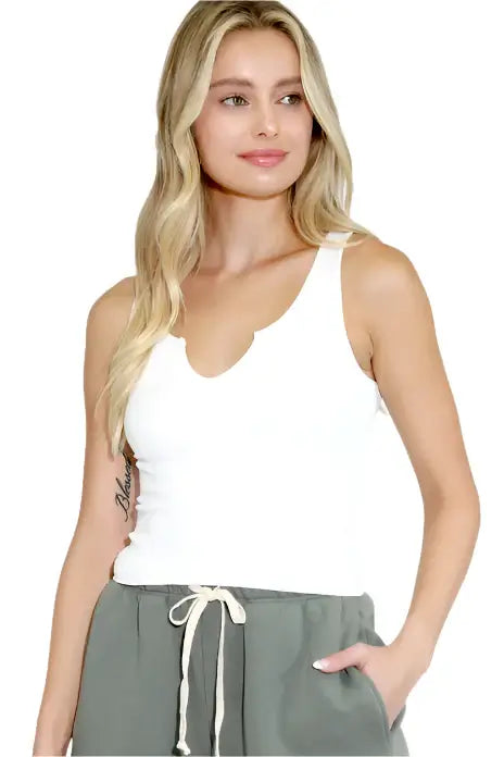 Notch Neck Sleeveless Top - White available at Alicia DiMichele Boutique – stylish women’s fashion and accessories.