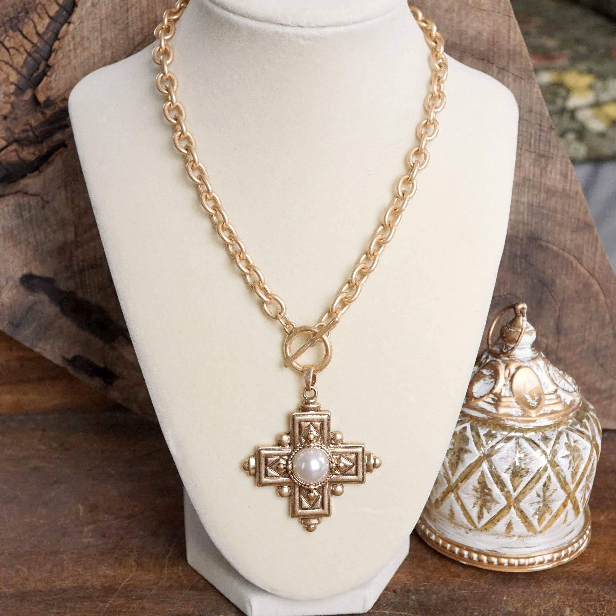 Pearl Heritage Cross Toggle Necklace | Alicia DiMichele Boutique