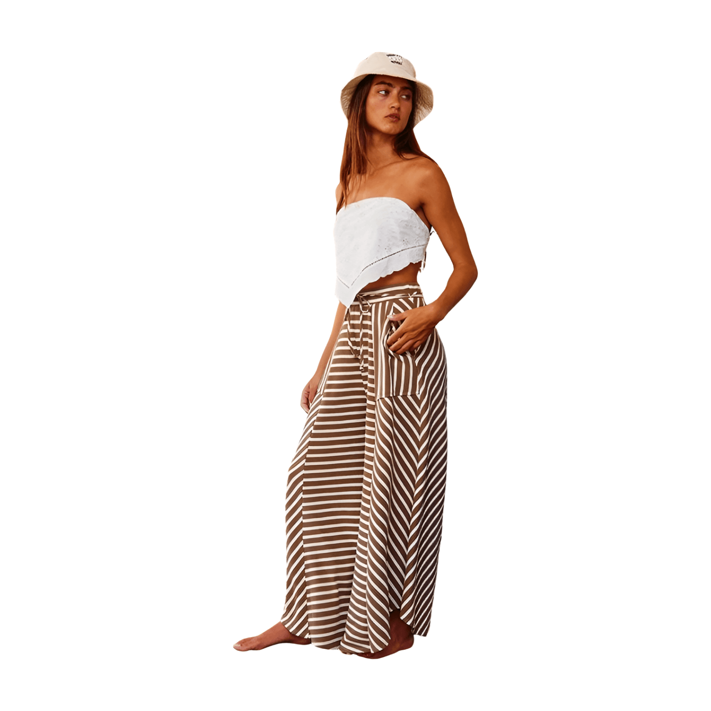 Stripe Print Wide Leg Pants