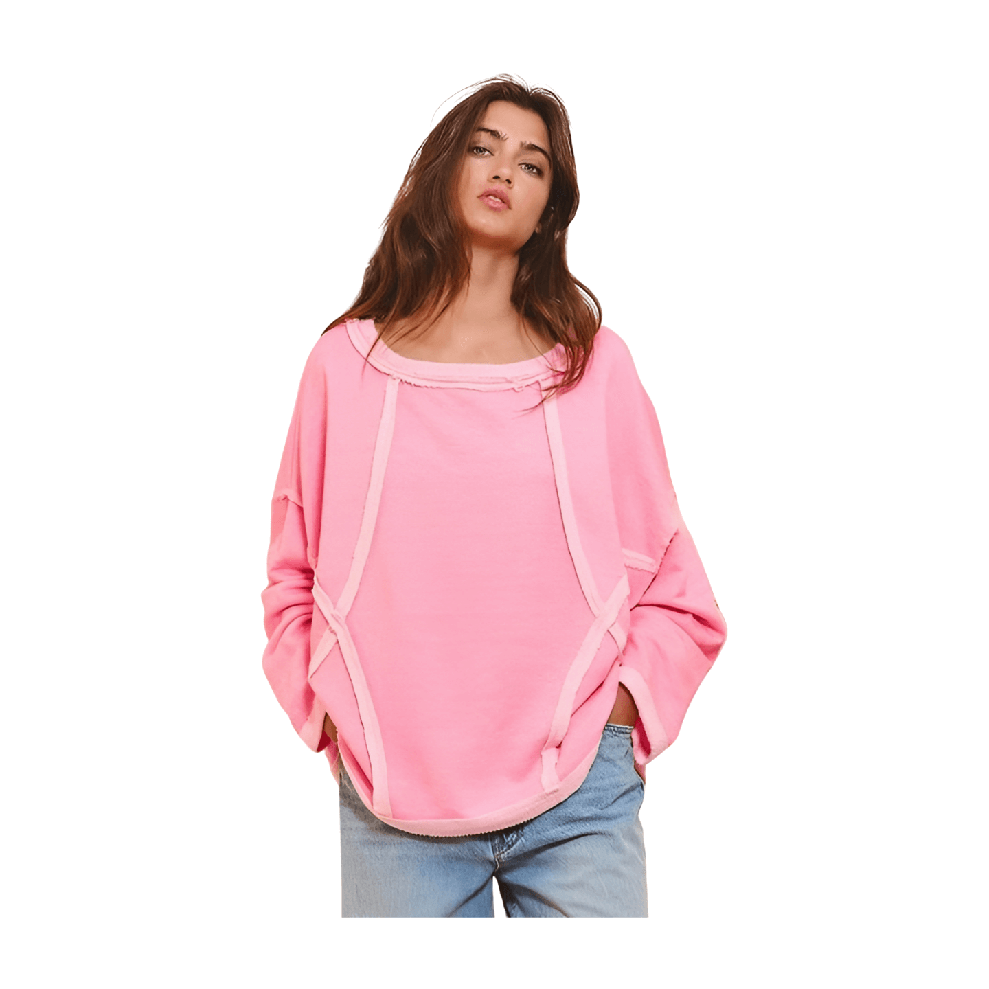 Oversized Stitched Sweatshirt - Pink