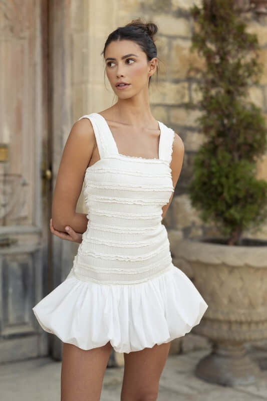 Cascade Lace Bubble Hem Mini Dress - White – Alicia DiMichele Boutique