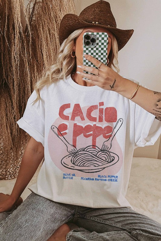 Cacio E Pepe Graphic Tee available at Alicia DiMichele Boutique – stylish women’s fashion and accessories.