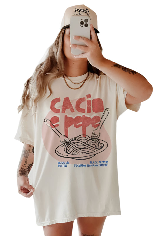 Cacio E Pepe Graphic Tee available at Alicia DiMichele Boutique – stylish women’s fashion and accessories.