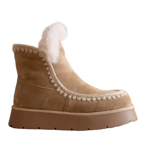 Almond Shearling Trim Platform Boots – Alicia DiMichele Boutique
