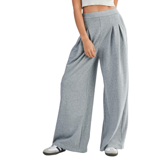Pleated Wide Leg Sweatpants – Black & Grey Lounge Pants – Alicia