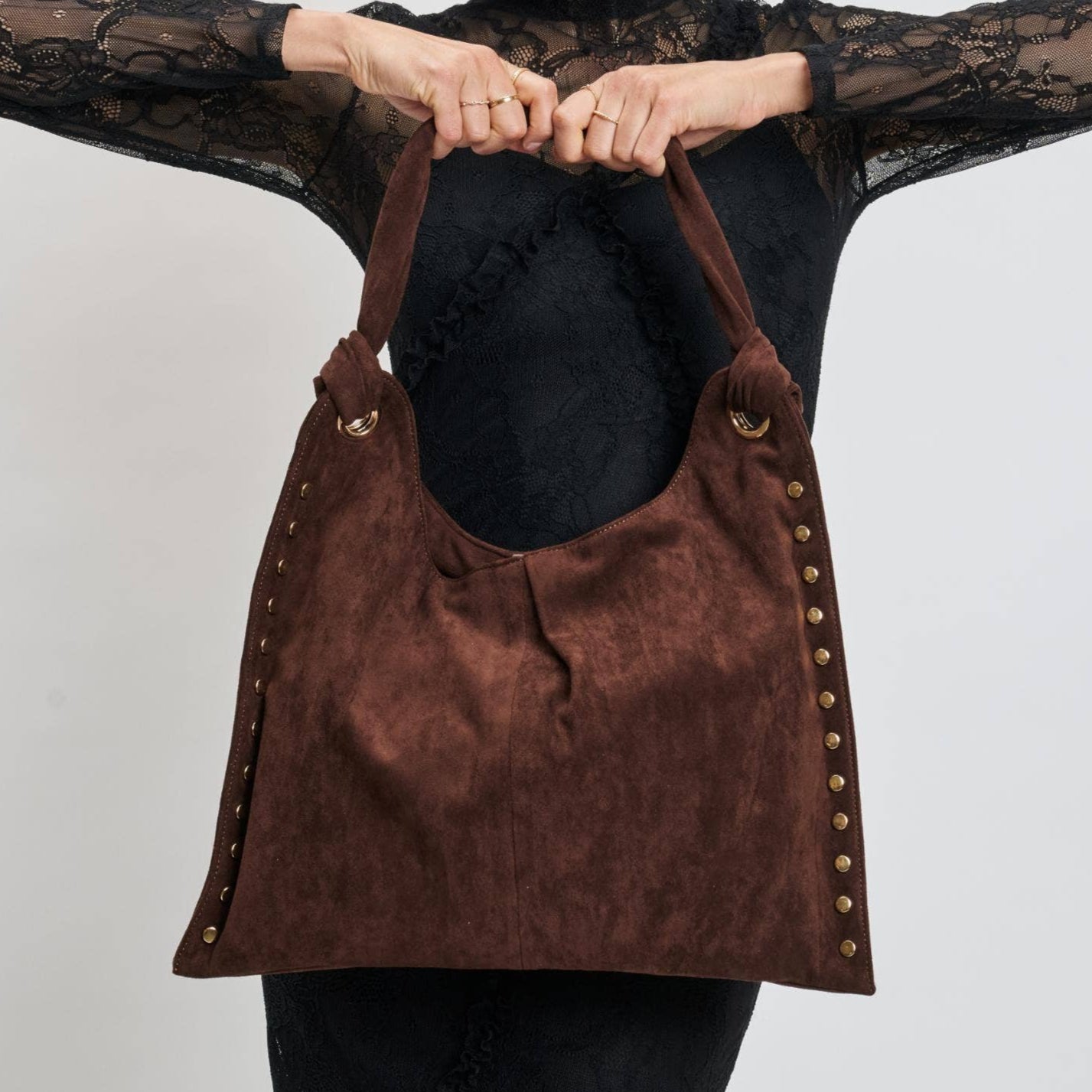 Soft Studded Hobo Bag - Chocolate – Alicia DiMichele Boutique