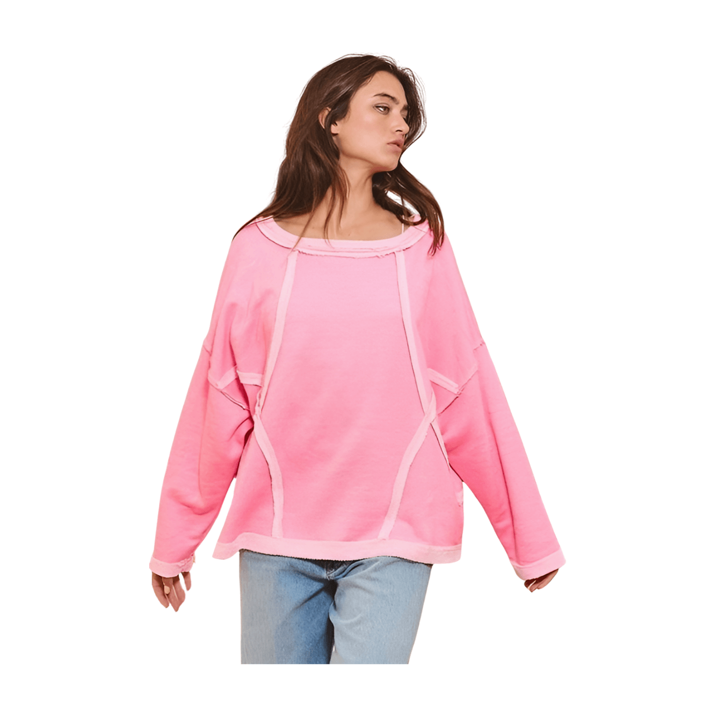 Oversized Stitched Sweatshirt - Pink
