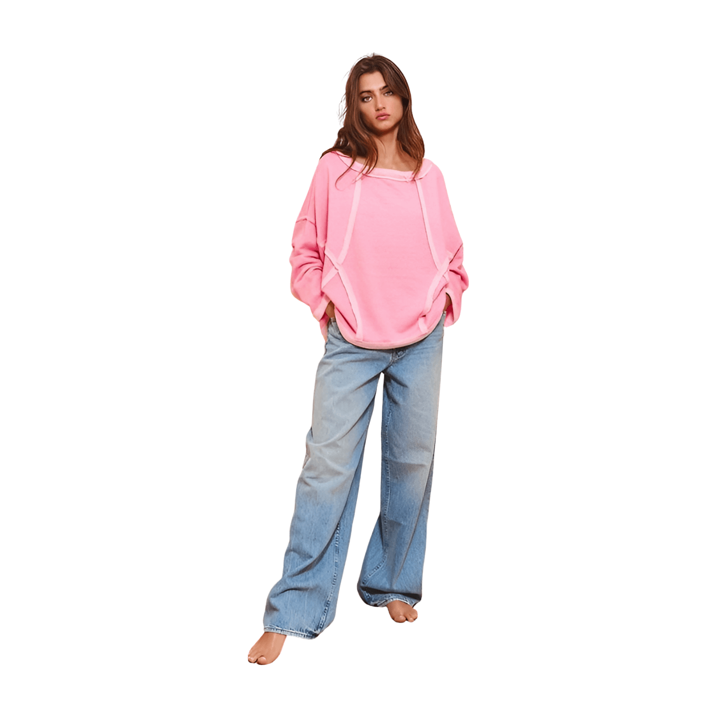Oversized Stitched Sweatshirt - Pink