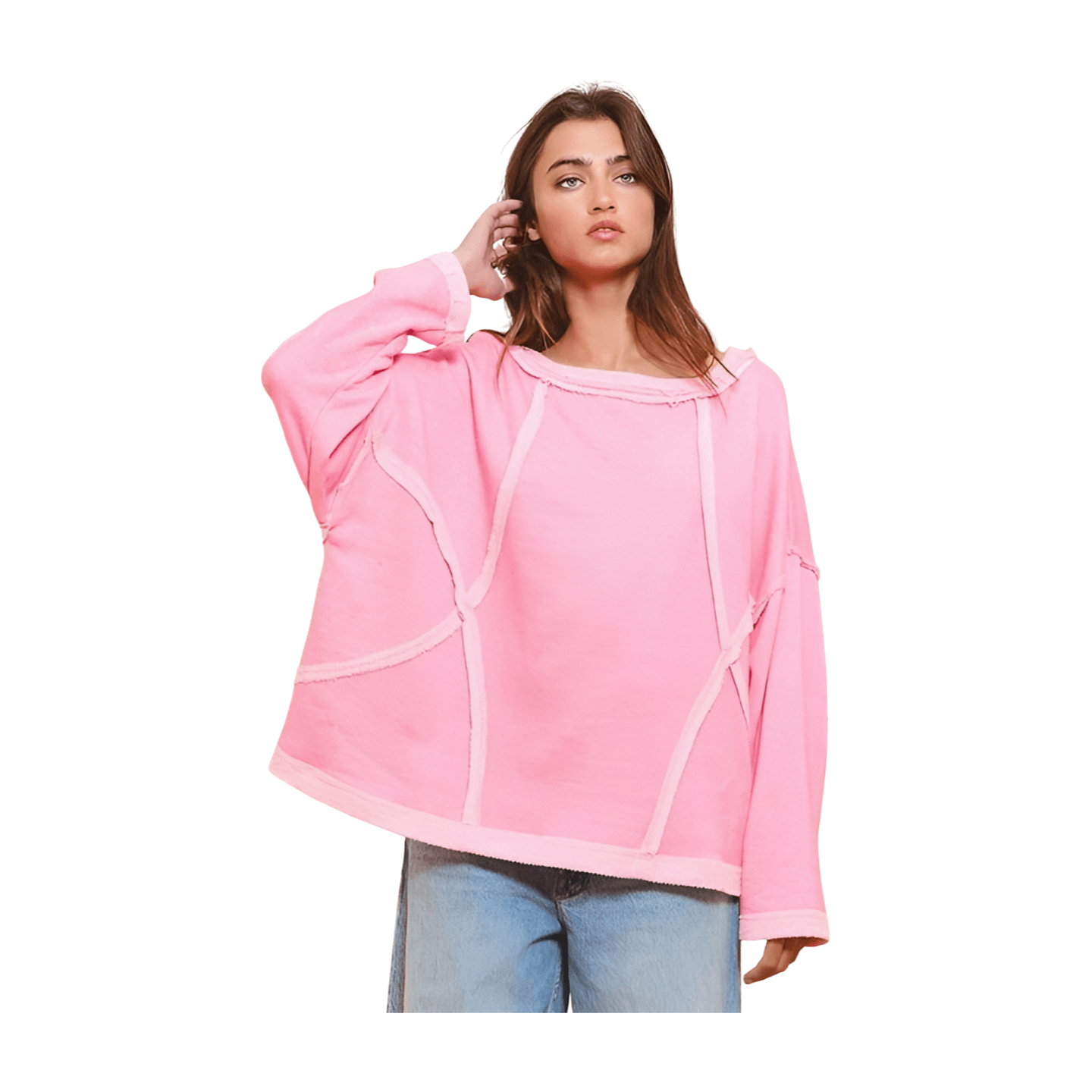 Oversized Stitched Sweatshirt - Pink