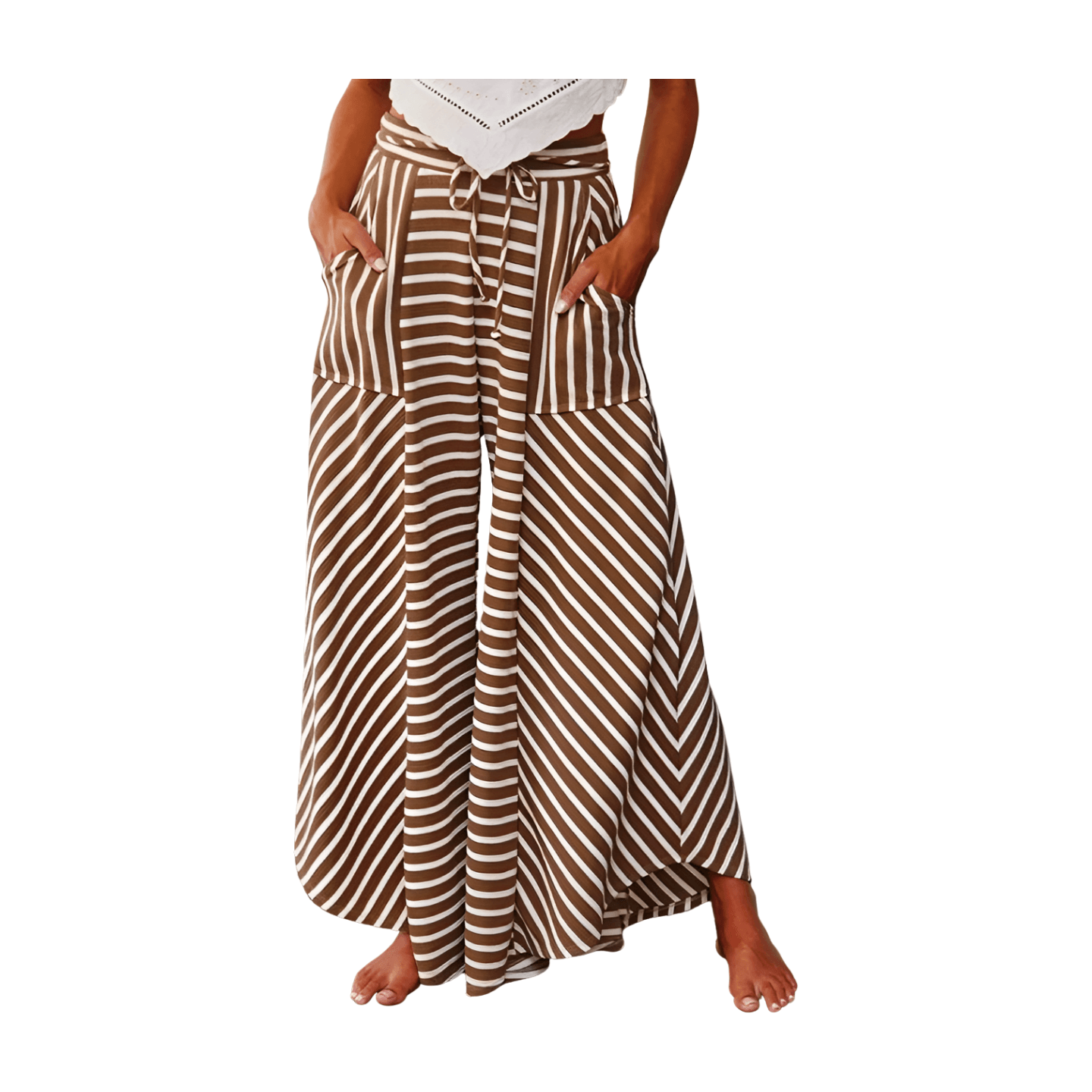 Stripe Print Wide Leg Pants