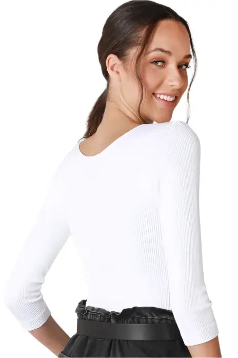 Ribbed 3/4 Sleeve V Neck Crop Top - White – Alicia DiMichele Boutique