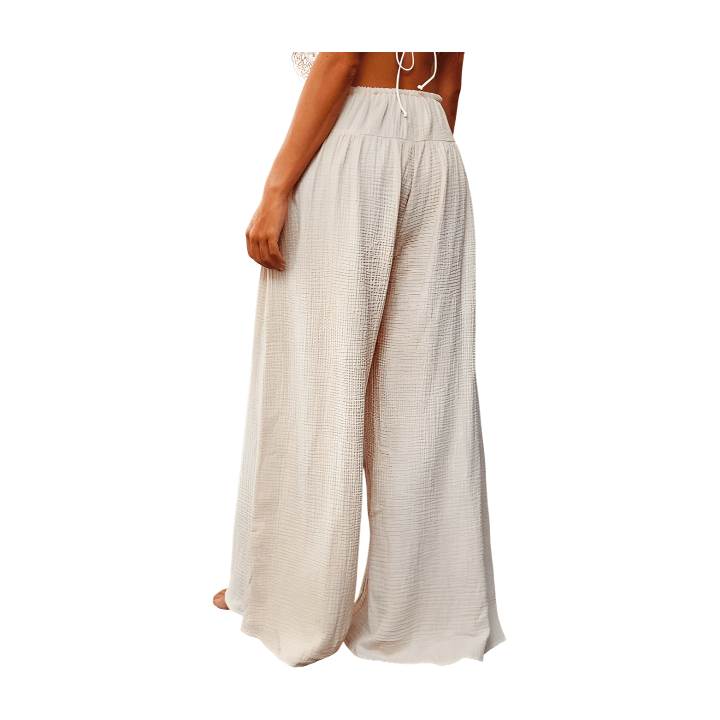 Cotton Gauze Wide Leg Pants - Natural