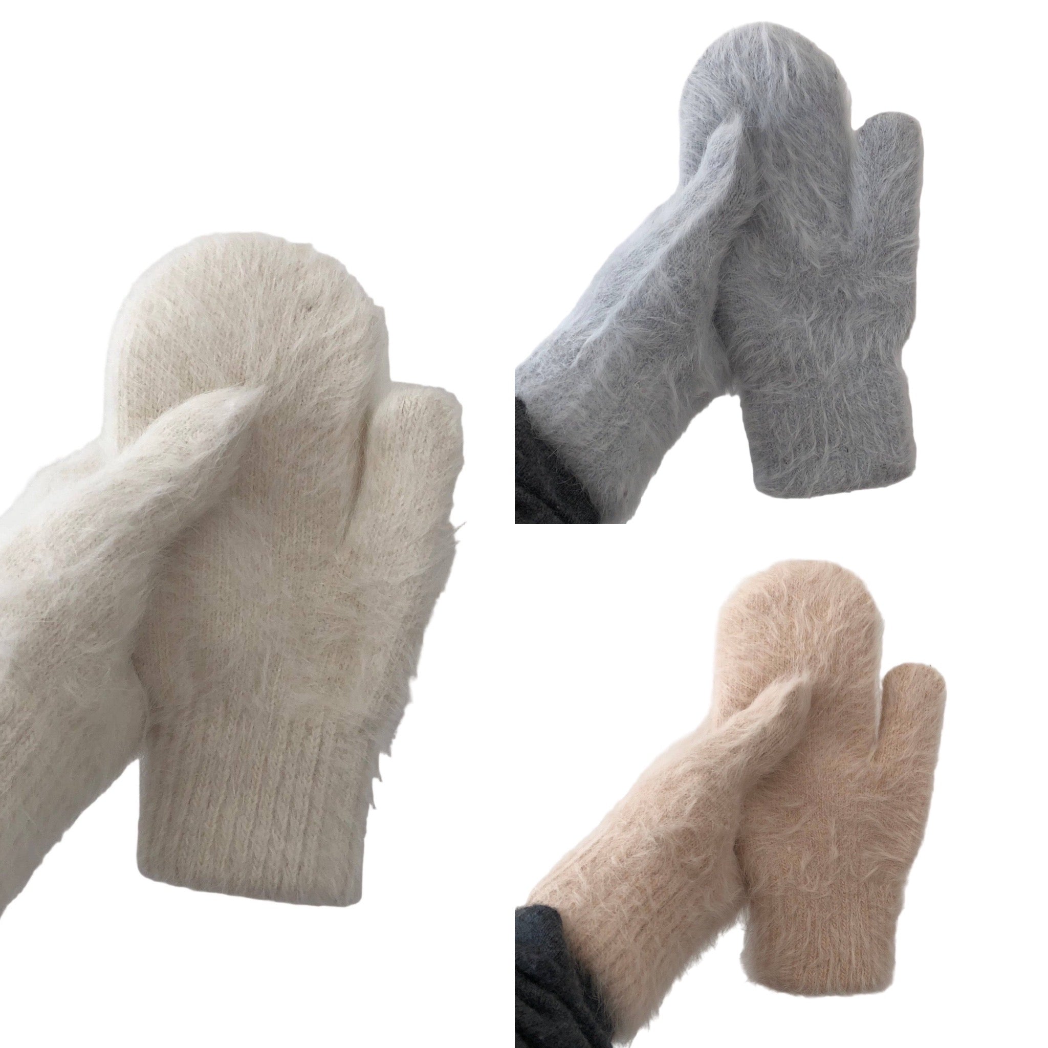 Luxe Angora Mittens – Women's Neutral Knit Winter Gloves – Alicia