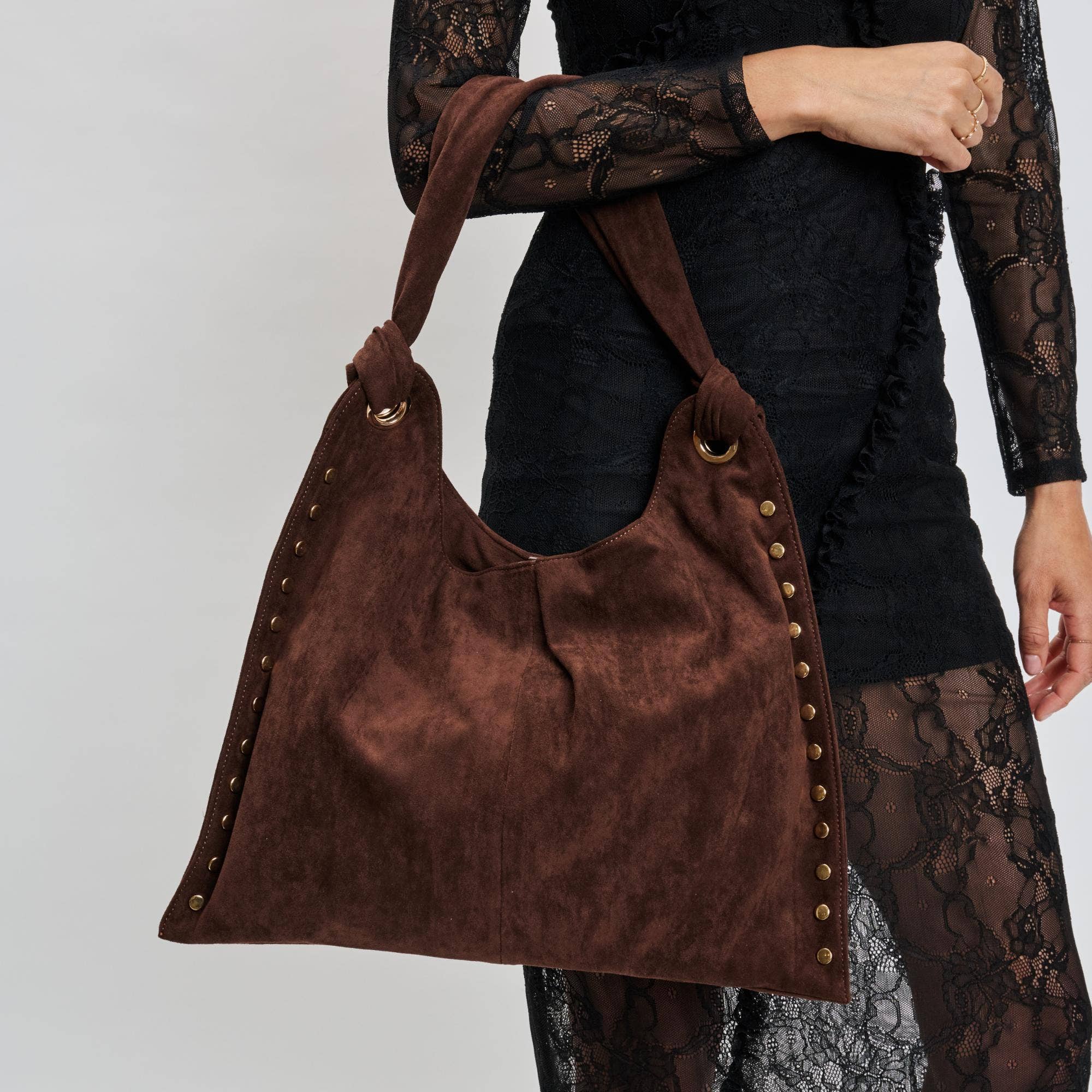 Soft Studded Hobo Bag - Chocolate – Alicia DiMichele Boutique