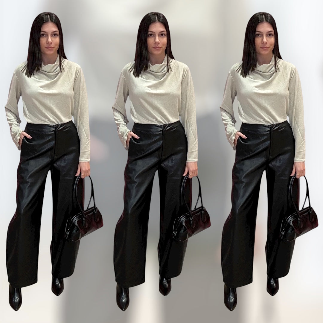 The Jetset Vegan Leather Pants – Black Loose Fit Faux Leather