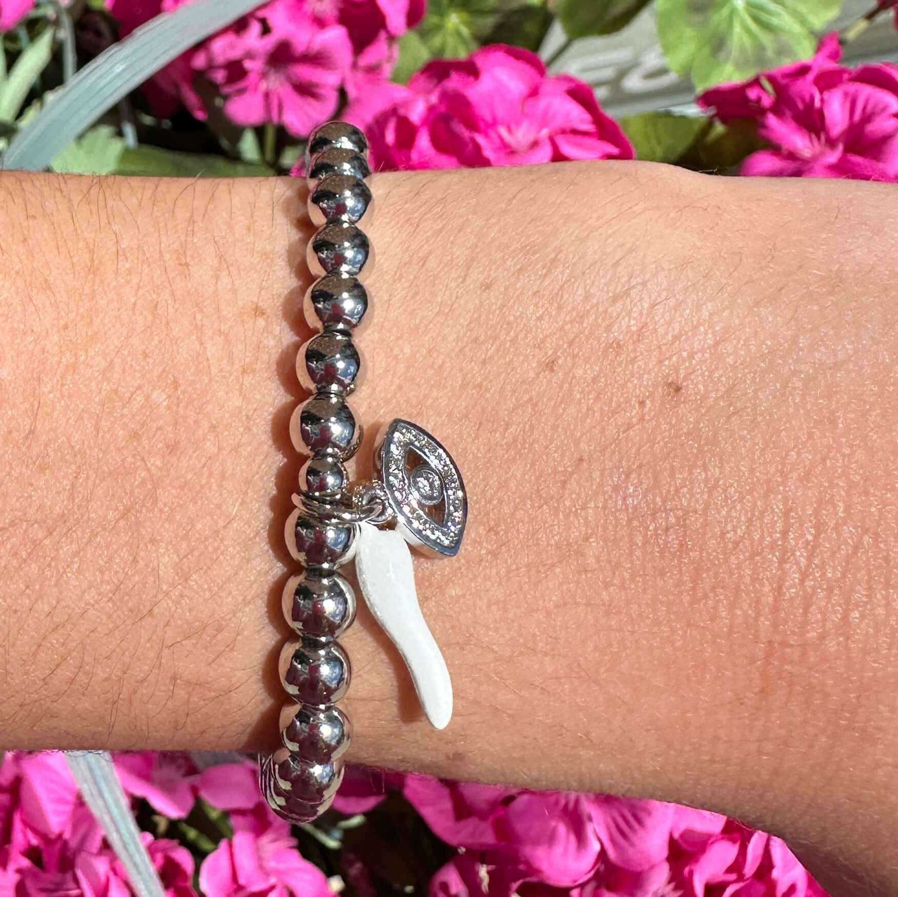 Give ‘Em The Horn Silver Bracelet - White – Alicia DiMichele Boutique