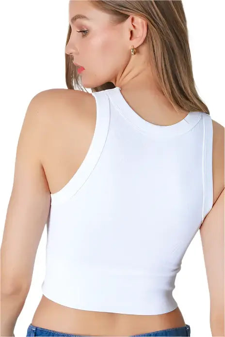 Ribbed High Neck Crop Tank - White – Alicia DiMichele Boutique