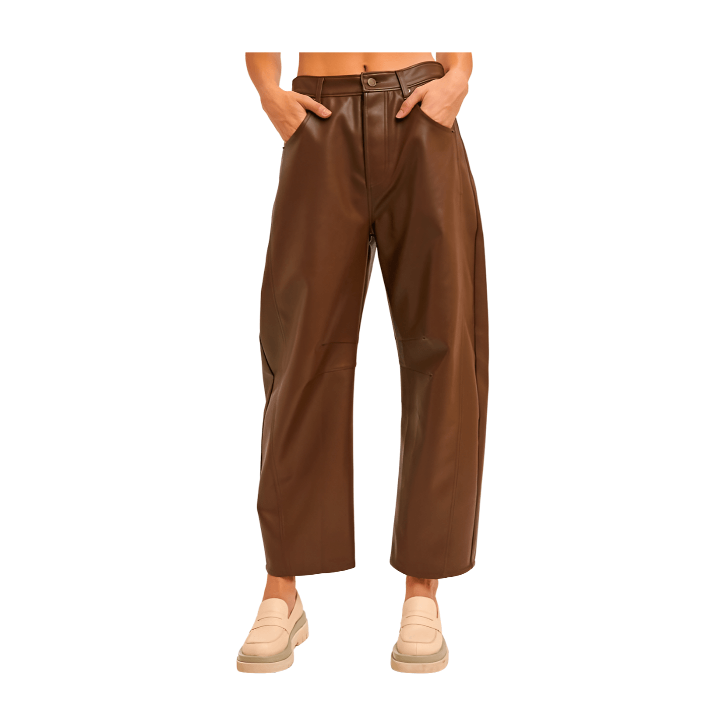 Vegan Leather Barrel Pants - Brown | Alicia DiMichele Boutique