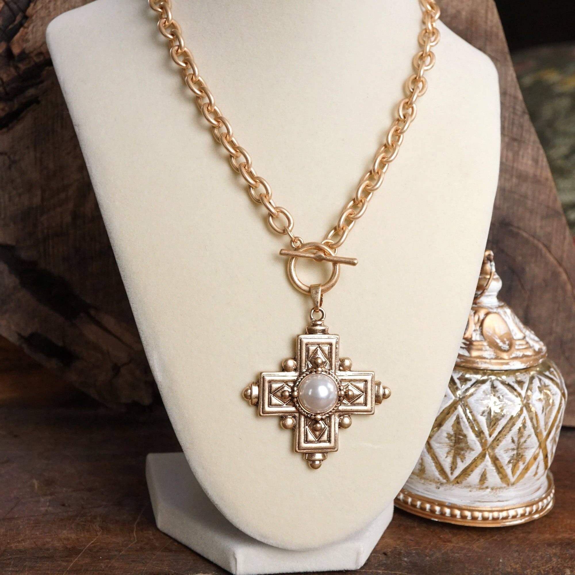 Pearl Heritage Cross Toggle Necklace | Alicia DiMichele Boutique