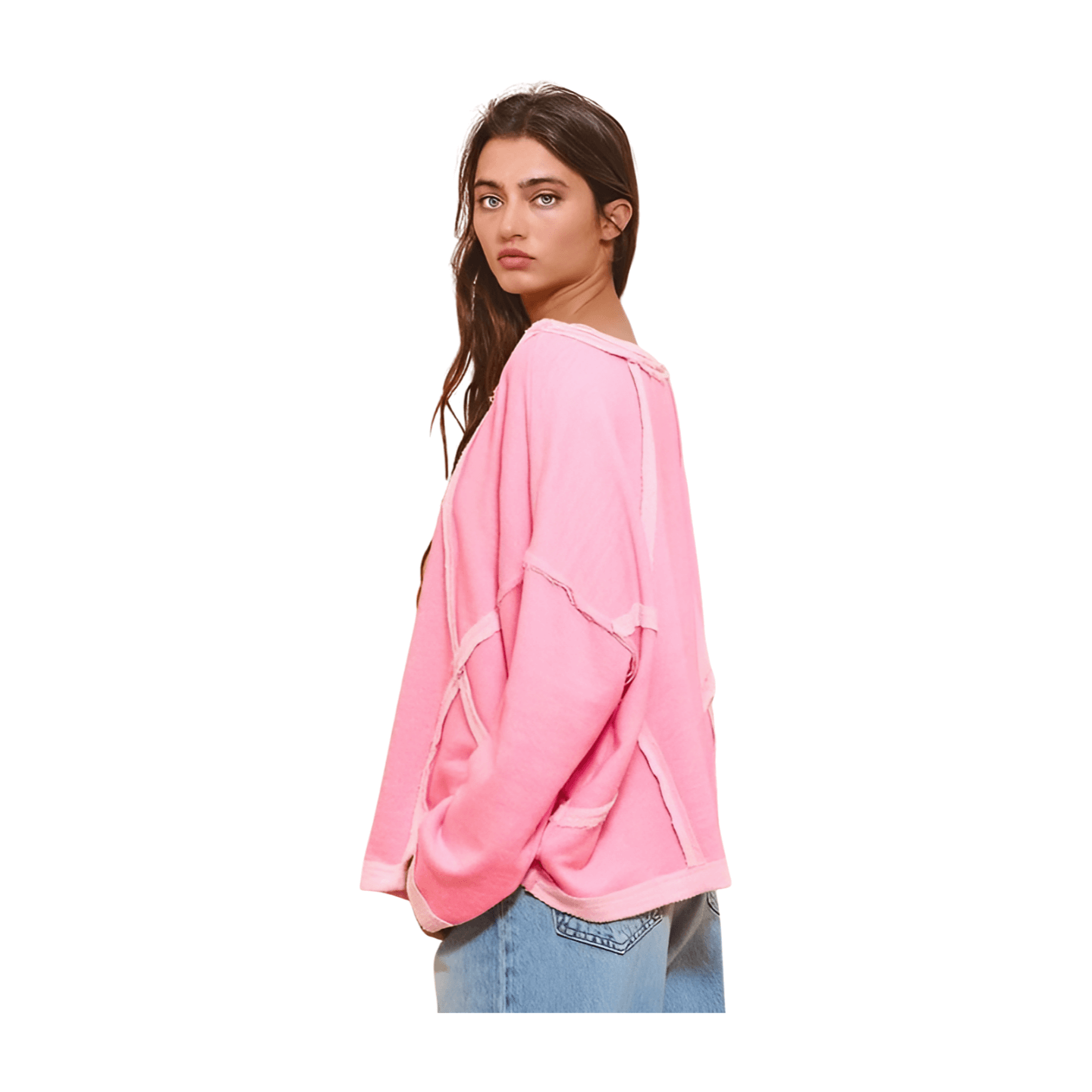 Oversized Stitched Sweatshirt - Pink