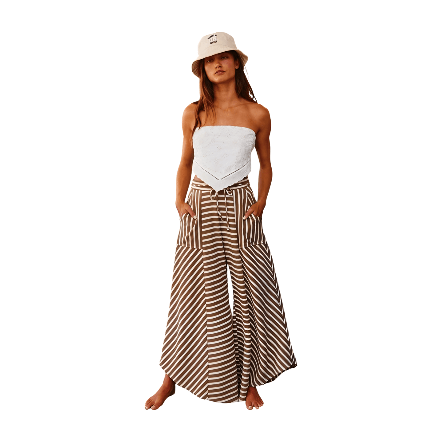 Stripe Print Wide Leg Pants