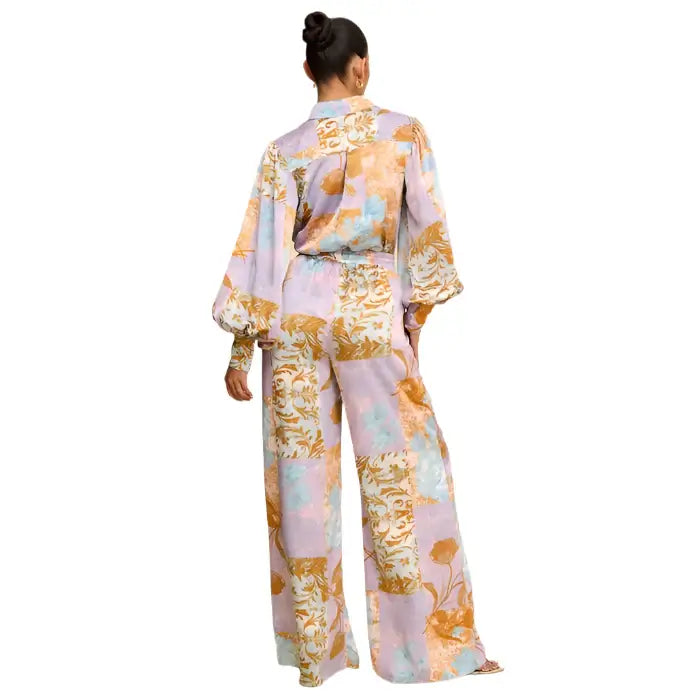 Patchwork Floral Satin Pant Set