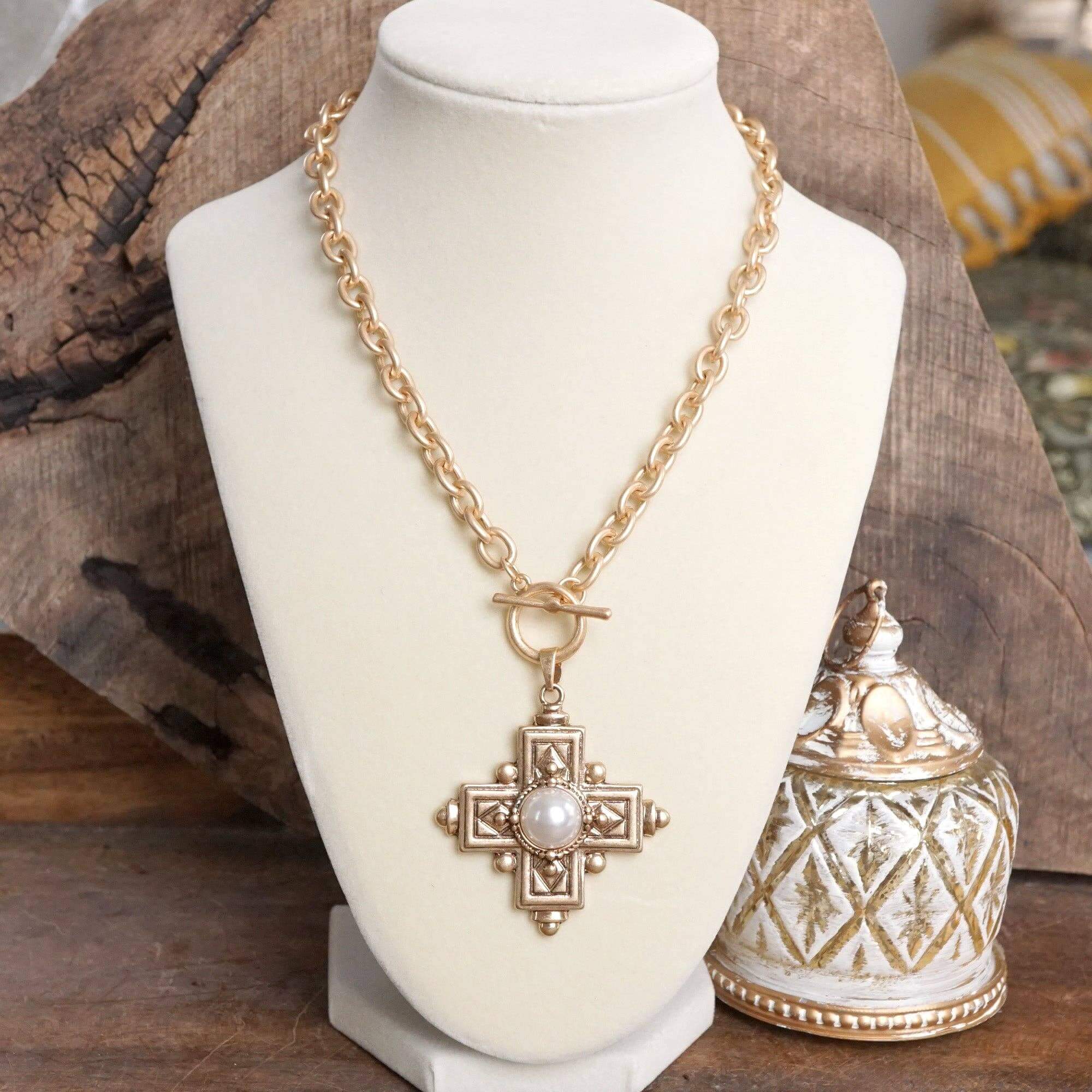 Pearl Heritage Cross Toggle Necklace | Alicia DiMichele Boutique