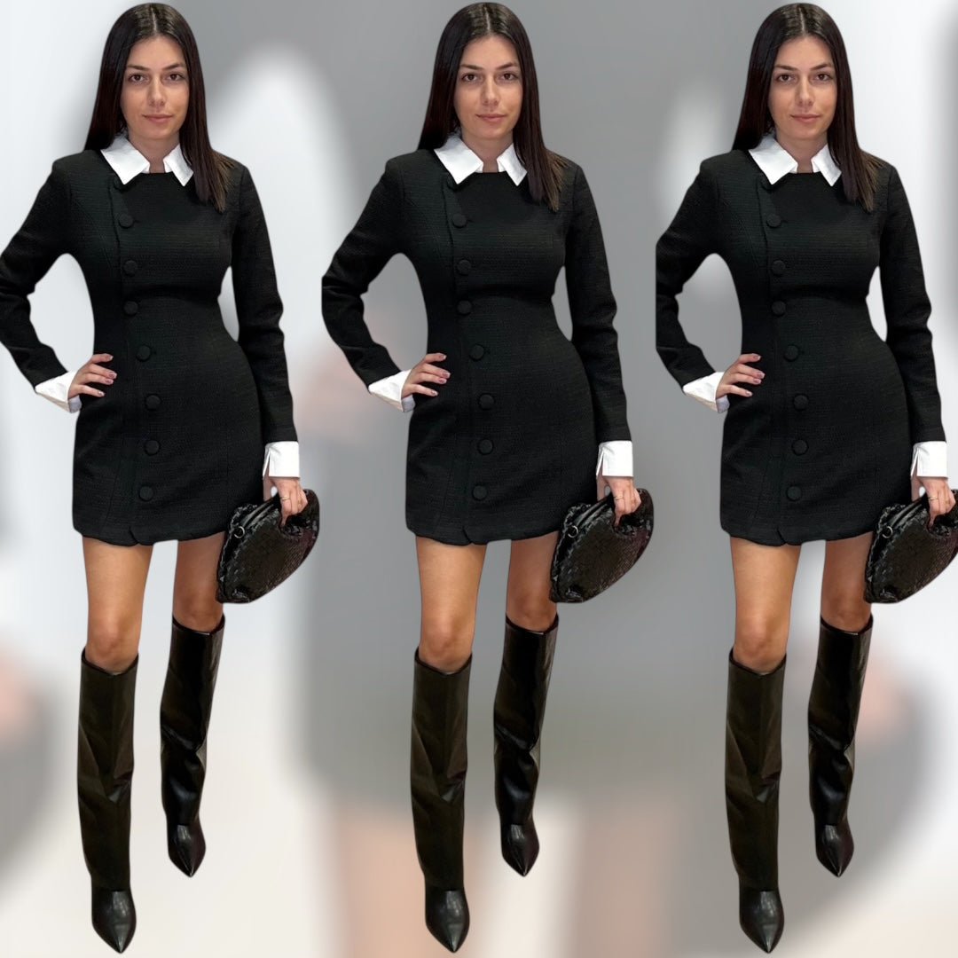 Blair Tweed Mini Dress - Contrast Collar Mini Dress – Alicia