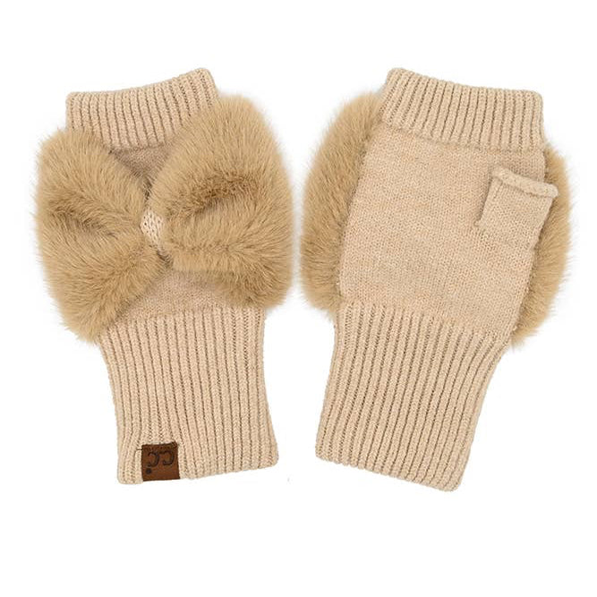 Bow Babe Faux Fur Fingerless Gloves